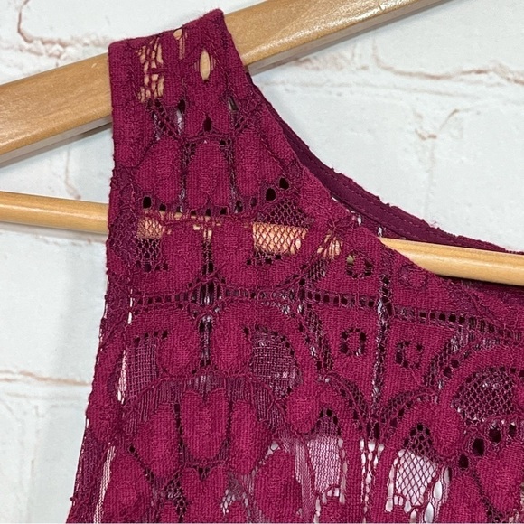 Free People Tunic Lace Tank Babydoll Dress Womens XS Maroon Lined - Picture 3 of 12